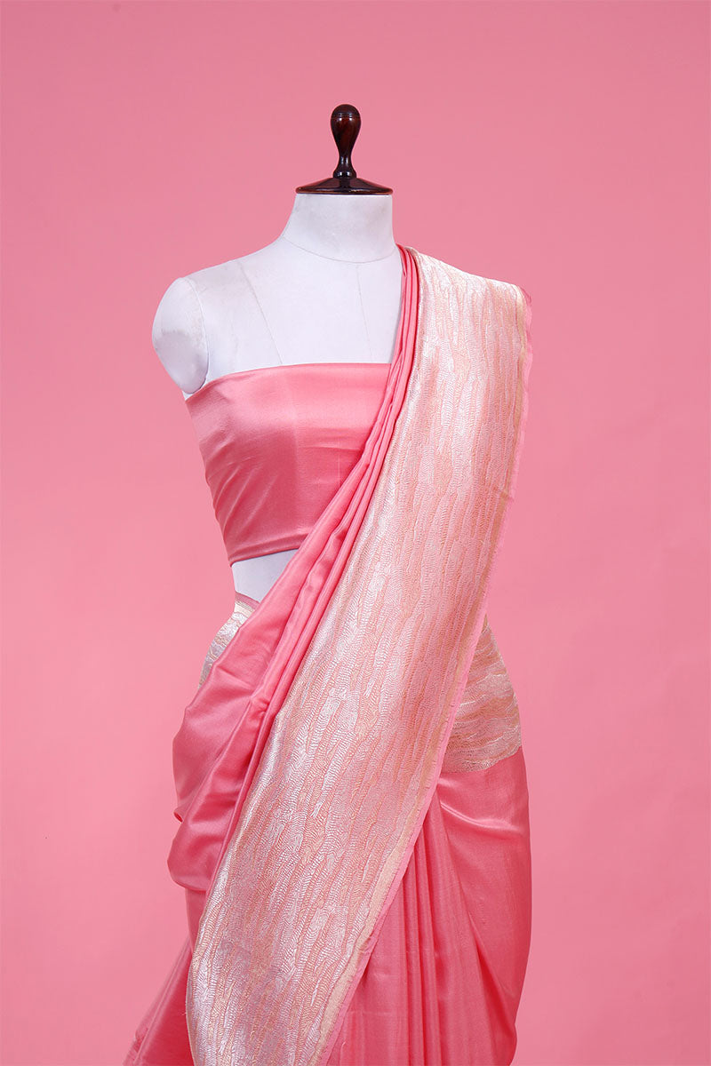 Blush Pink Sonarupa Handloom Banarasi Satin Silk Saree