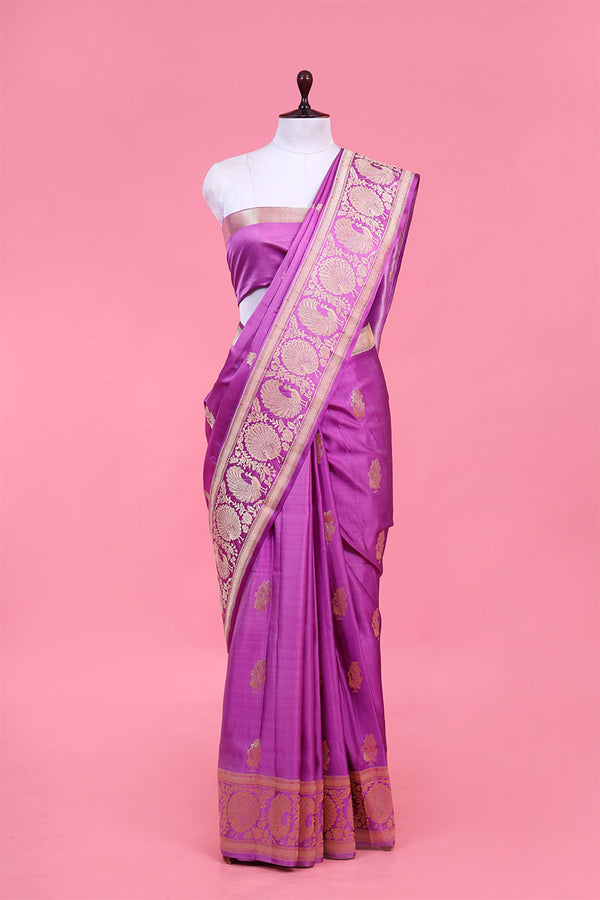 Buy Lavender Handloom Pure Banarasi Silk Saree Online