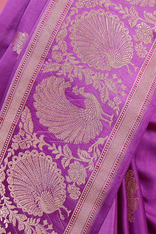 Lavender Floral Handloom Banarasi Satin Silk Saree