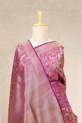 Purple Banarasi Satin Silk Saree with Meenakari Kadhwa Motifs