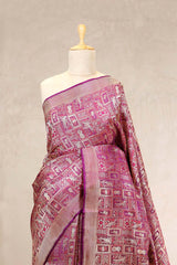 Purple Banarasi Satin Silk Saree with Meenakari Kadhwa Motifs