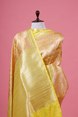 Yellow Handloom Brocade Satin Silk Banarasi Saree