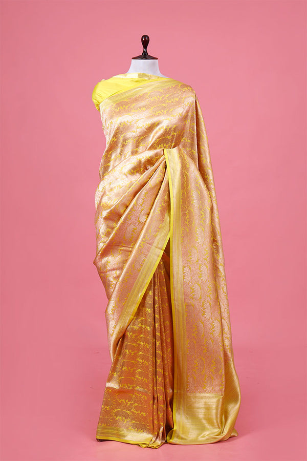 Buy Yellow Handloom Pure Banarasi Silk Saree Online