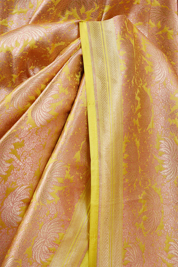 Yellow Handloom Brocade Banarasi Satin Silk Saree