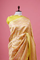 Yellow Handloom Brocade Satin Silk Banarasi Saree