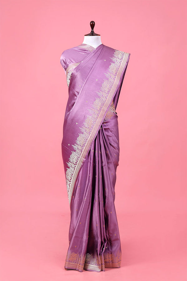 Buy Lavender Handloom Pure Banarasi Silk Saree Online