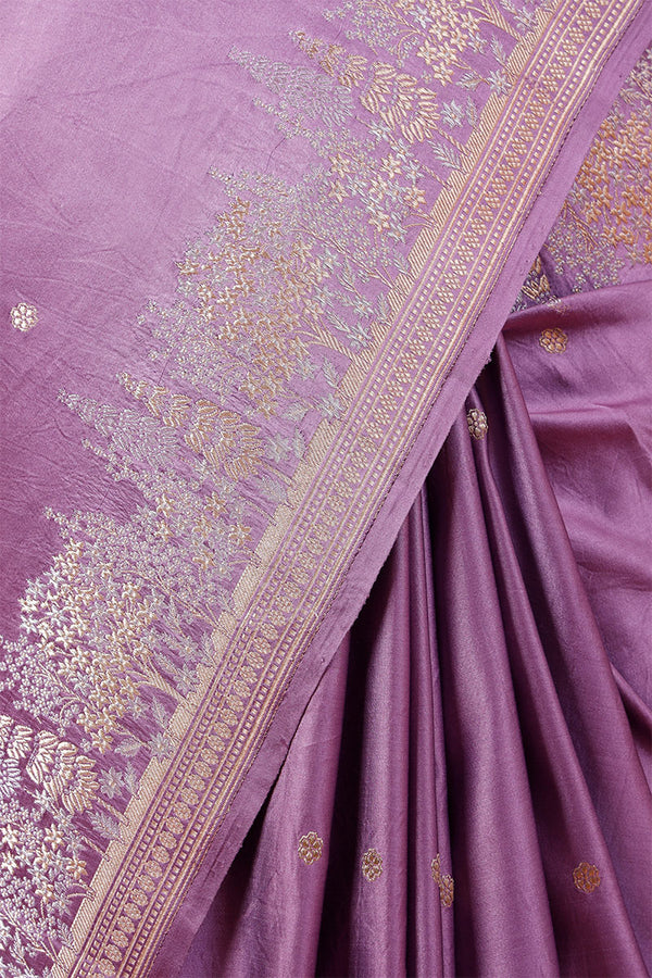 Lavender Handloom Banarasi Satin Silk Saree