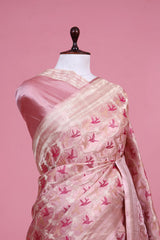 Pink Handloom Satin Banarasi Silk Saree with Meenakari Bird Motifs