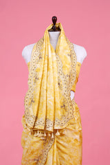 Daffodil Yellow Embellished  Pure Silk Saree
