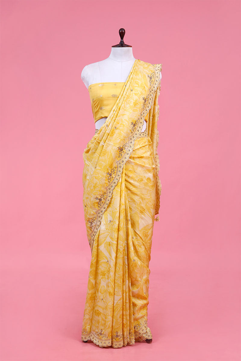 Buy Yellow Pure Banarasi Silk Saree Online