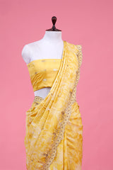 Daffodil Yellow Embellished  Pure Silk Saree