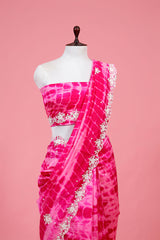 Rani Pink Tie & Dye Embellished Silk  Saree