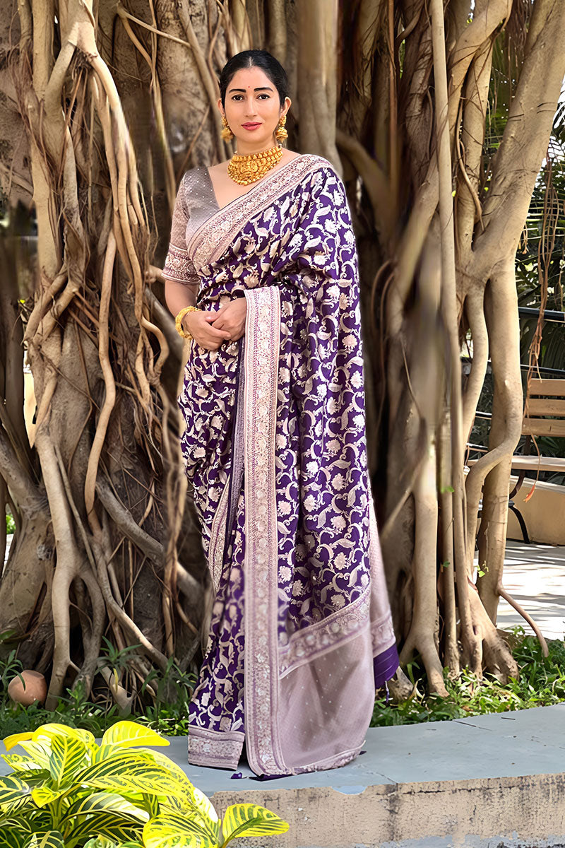 Deep Purple Bollywood Banarasi Saree