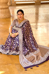 Purple Banarasi Saree, Bollywood Saree, Celebrity Saree, Wedding Purple Saree