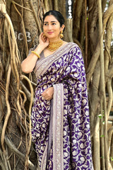 Deep Purple Bollywood Banarasi Saree