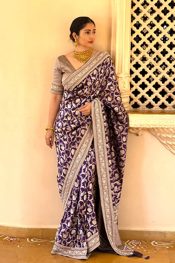 Purple Banarasi Saree, Bollywood Saree, Celebrity Saree, Wedding Purple Saree