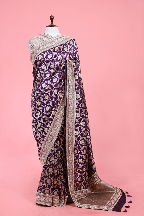 Buy Purple Pure Banarasi Silk Saree Online