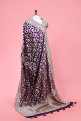 Deep Purple Embellished Pure Banarasi Silk Saree