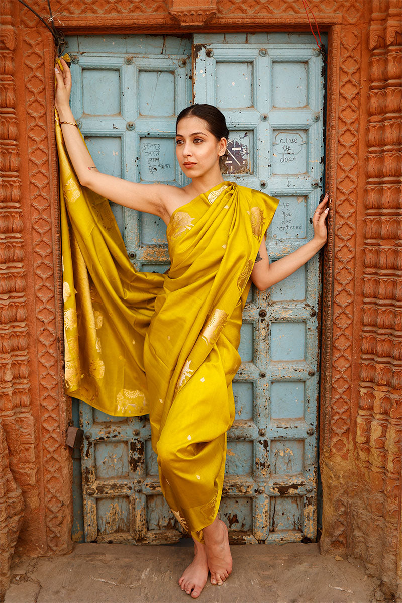 Chartreuse Green Banarasi Silk Saree