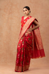 Meenakari Red Handloom Banarasi Saree