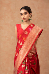 Meenakari Red Handloom Banarasi Saree