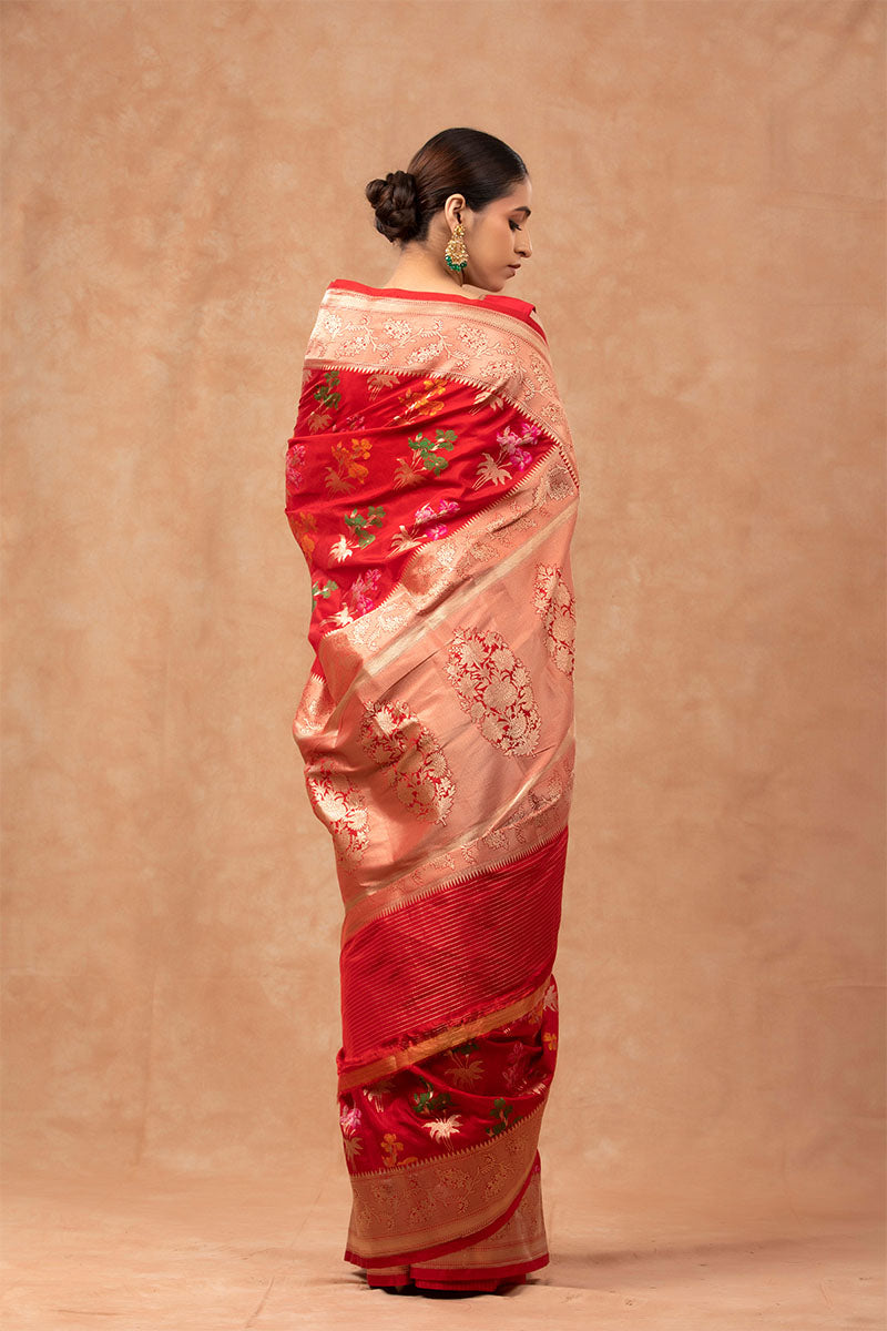 Meenakari Red Handloom Banarasi Saree