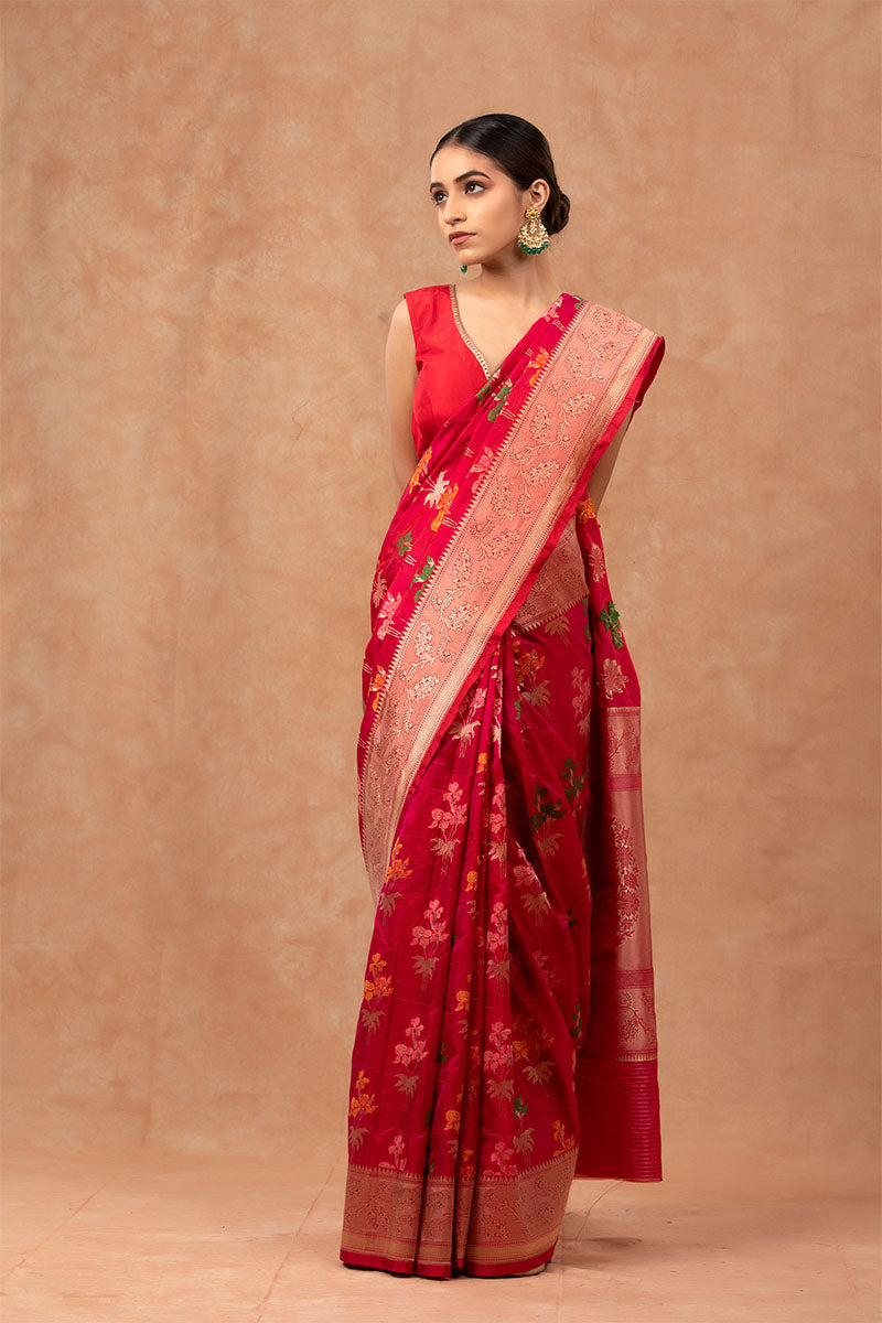 Pink Meenakari Handloom Katan Silk Saree