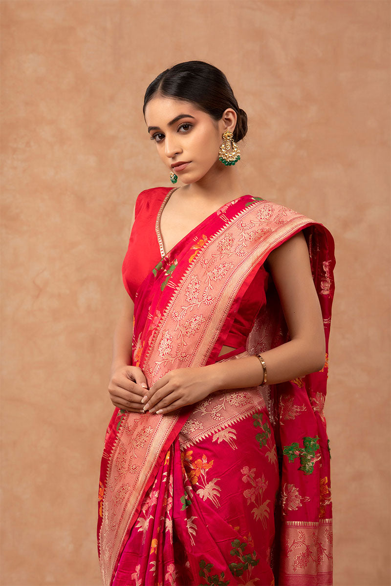 Pink Meenakari Handloom Katan Silk Saree