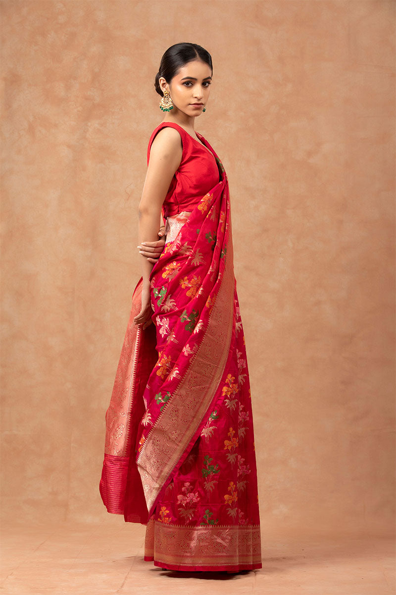 Pink Meenakari Handloom Katan Silk Saree