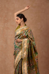 Green Katan Silk Banarasi Saree with Meenakari and Gold Zari work