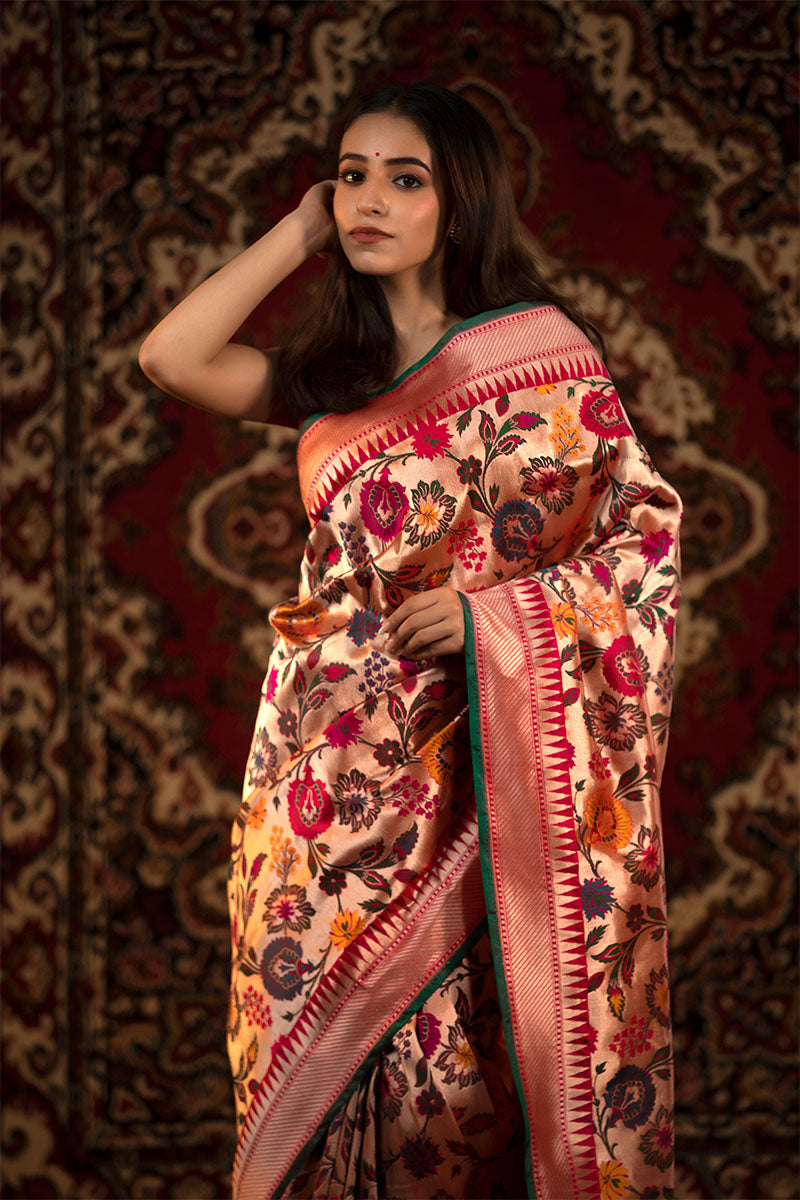 Floral Paithani Handloom Katan Silk Saree