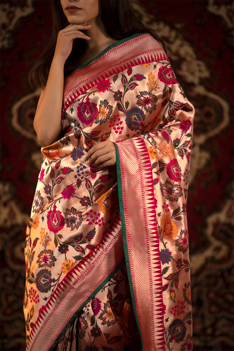 Floral Paithani Handloom Katan Silk Saree