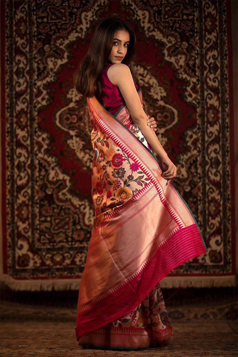 Floral Paithani Handloom Katan Silk Saree