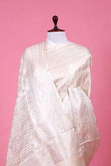 Off-White Satin Saree with Water-Gold Zari