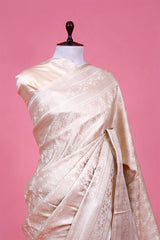 Off-White Satin Saree with Water-Gold Zari