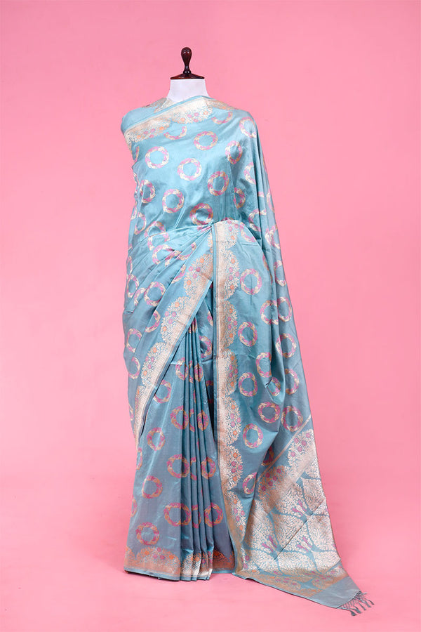 Banarasi Silk Saree, Banarasi saree, silk saree, Blue saree, Party wear saree, festive wear saree, wedding saree