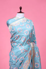 Powder Blue Katan Silk Saree with Meenakari Bird Motifs