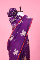 Purple Katan Saree with Meenakari Floral Motifs