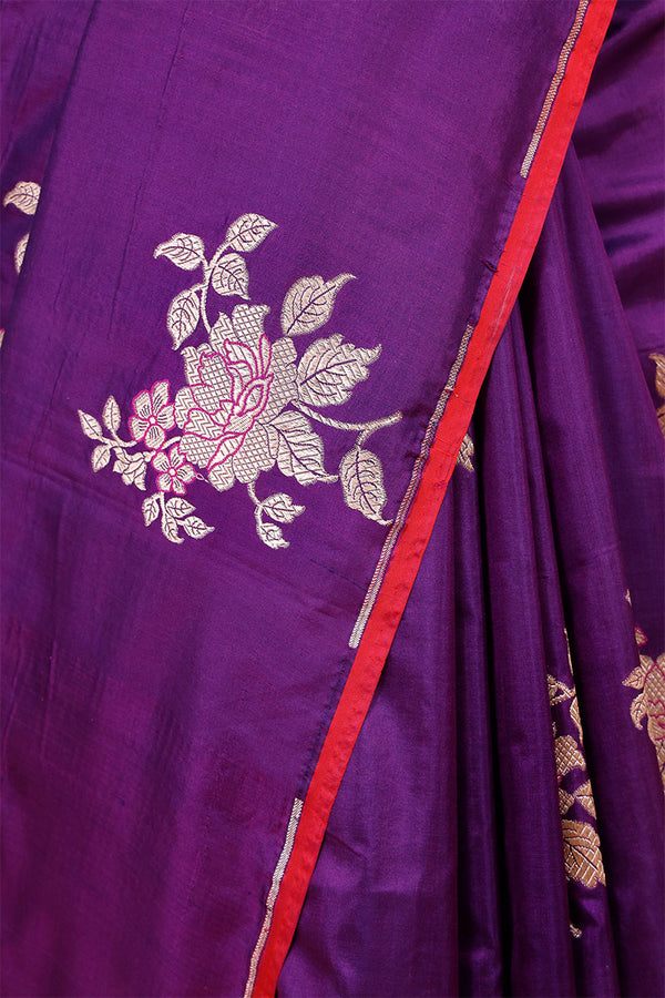 Purple Katan Saree with Meenakari Floral Motifs