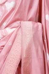 Blush Pink Satin Saree with Gold & Silver Zari Pichwai Motifs