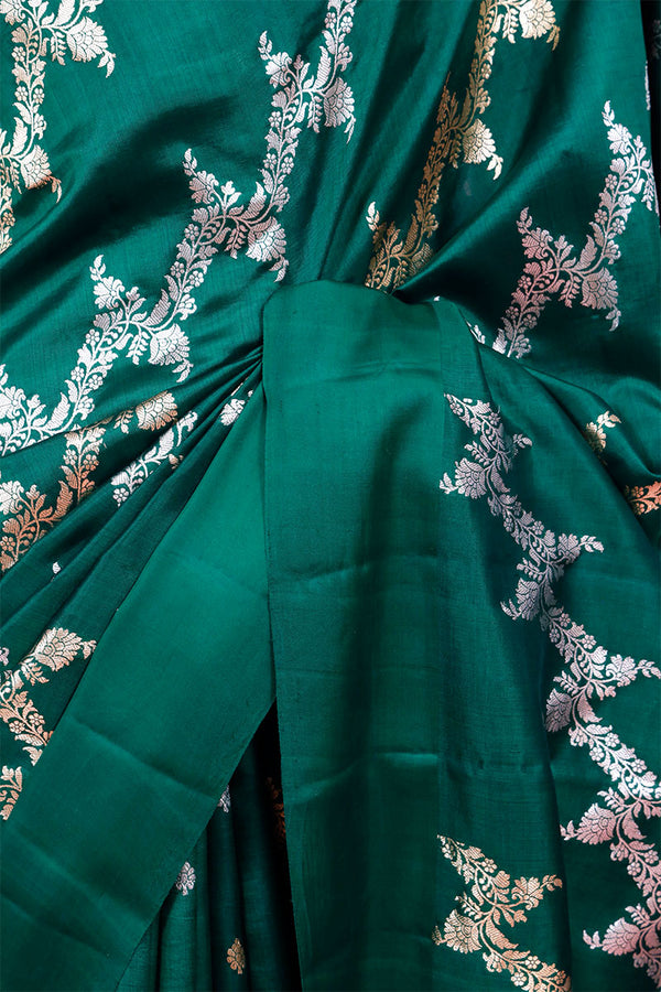 Bottle Green Handloom Banarasi silk Saree