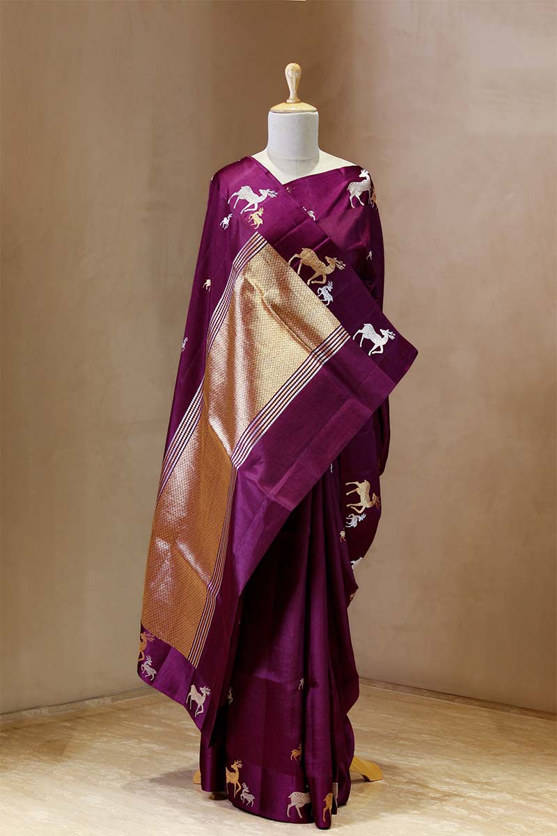 Deer Motifs Handloom Banarasi Silk Saree