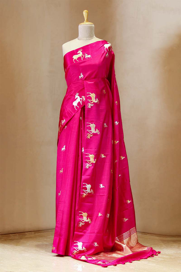 Banarasi Silk Saree, Banarasi saree, silk saree, pink  saree, wedding saree, party wear saree​, handloom saree