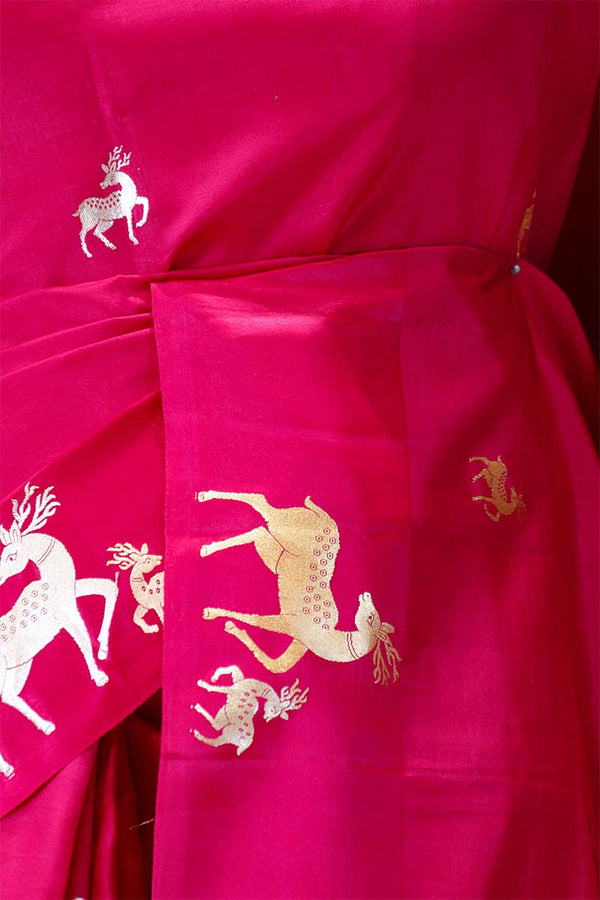 Deer Motifs Handloom Banarasi Silk Saree