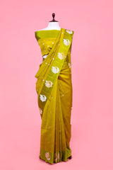 Banarasi Silk Saree, Banarasi saree, green peacock motif handloom banarasi saree