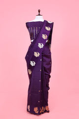 Banarasi Silk Saree, Banarasi saree, peacock motif purple handloom banarasi saree