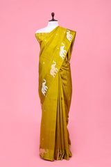 Banarasi Silk Saree, Banarasi saree, green gaja motif handlom banarasi saree