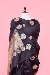 Black Handloom Banarasi Saree with Sona-Rupa Shikargah Motifs