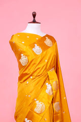 Yellow Handloom Banarasi Silk Saree with Nandi Motifs