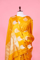 Yellow Handloom Banarasi Silk Saree with Nandi Motifs